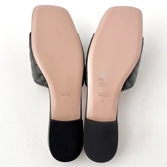 GUCCI | Marmont GG Jolie Matelasse Quilted Black Leather Low Heel Slides Sandals - Picture 13 of 14